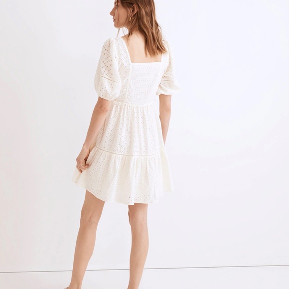 NWT Madewell Eyelet-Mix Tiered Light Cream Mini Dress Size 6 - Picture 4 of 11